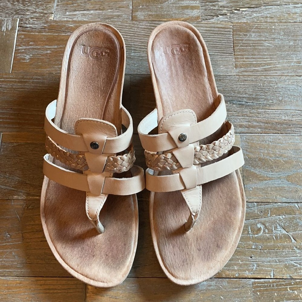 UGG Maddie Taupe Braided Wedge Heel Sandals Size 7 - Picture 3 of 16